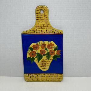 Centrum Linda Raffel Ceramic Hand Painted Floral Charcuterie Cheese Board Trivet